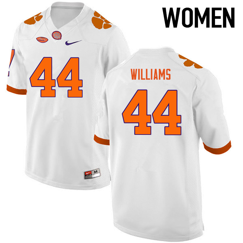 Women Clemson Tigers #44 Garrett Williams College Football Jerseys-White - Click Image to Close